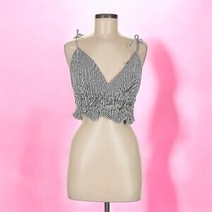 NEW! Womens Striped Cropped Tank Size L Boho Cottagecore Summer Blouse Large‎